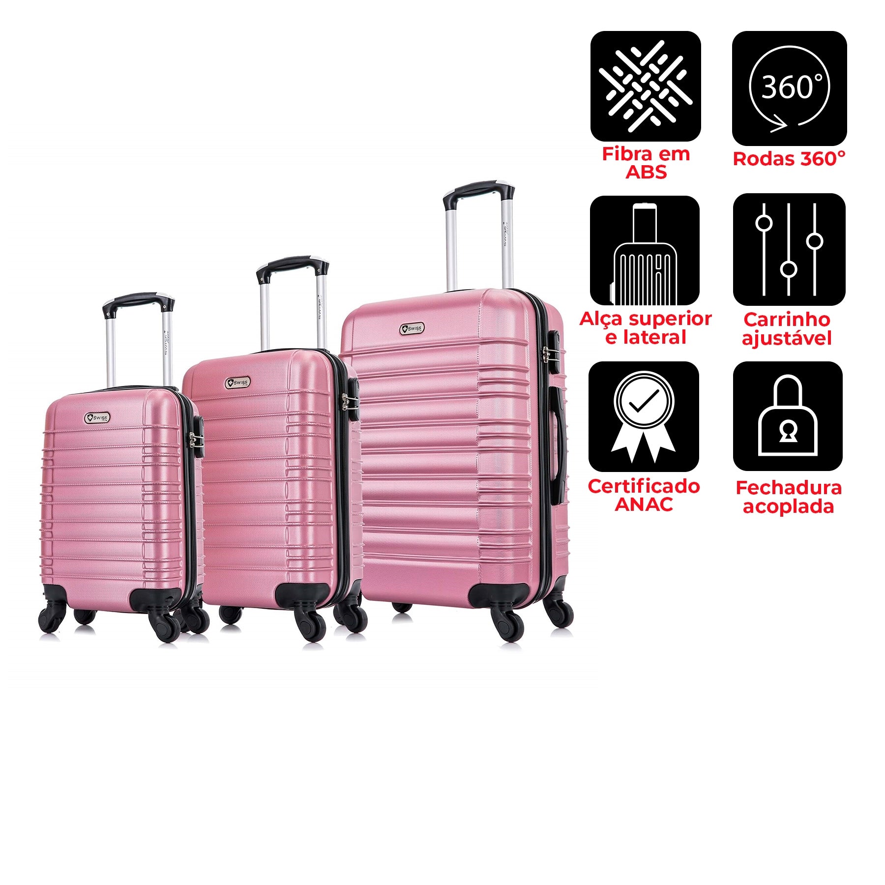 Conjunto de Maletas de Viaje PP, P y M Detroit Swiss Move – Rose
