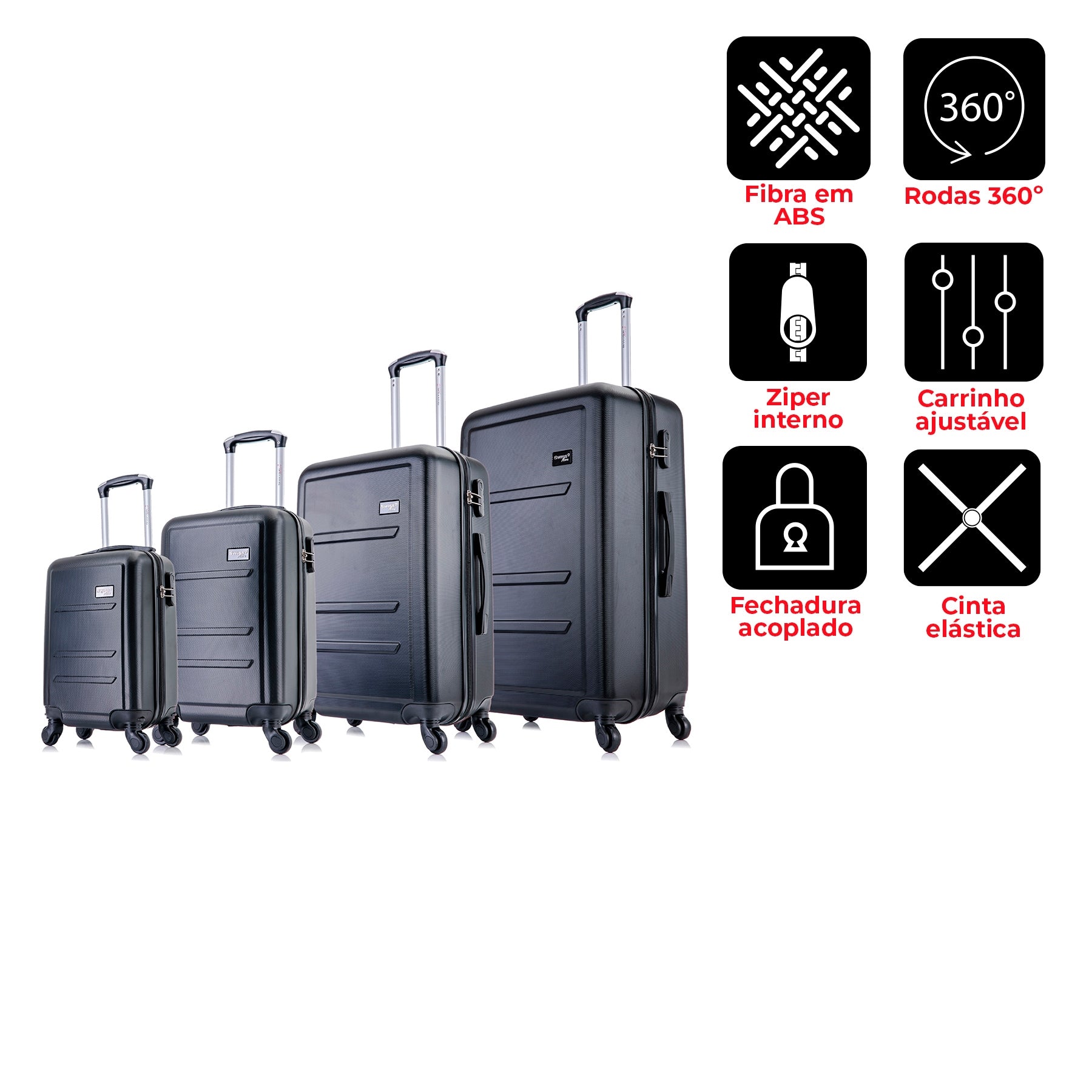 Conjunto de Maletas de Viaje PP, P, M y G Montreal  – Negra