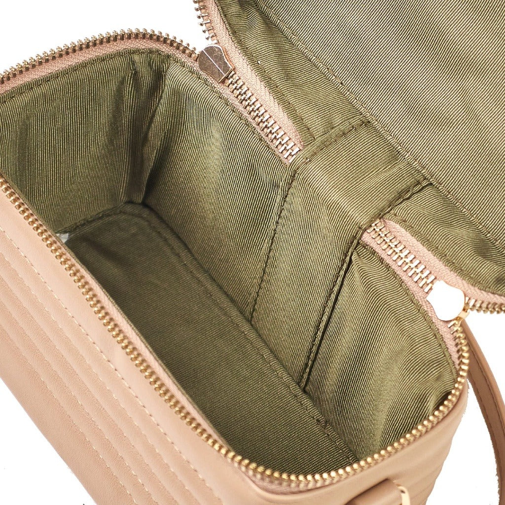 Bolsa Mini Bag Macadamia tiracolo modelo formato caixinha compacta BEGE