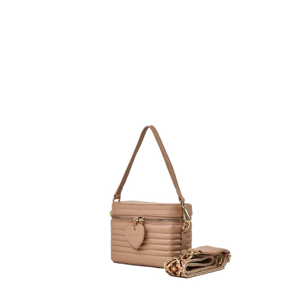 Bolsa Mini Bag Macadamia tiracolo modelo formato caixinha compacta BEGE