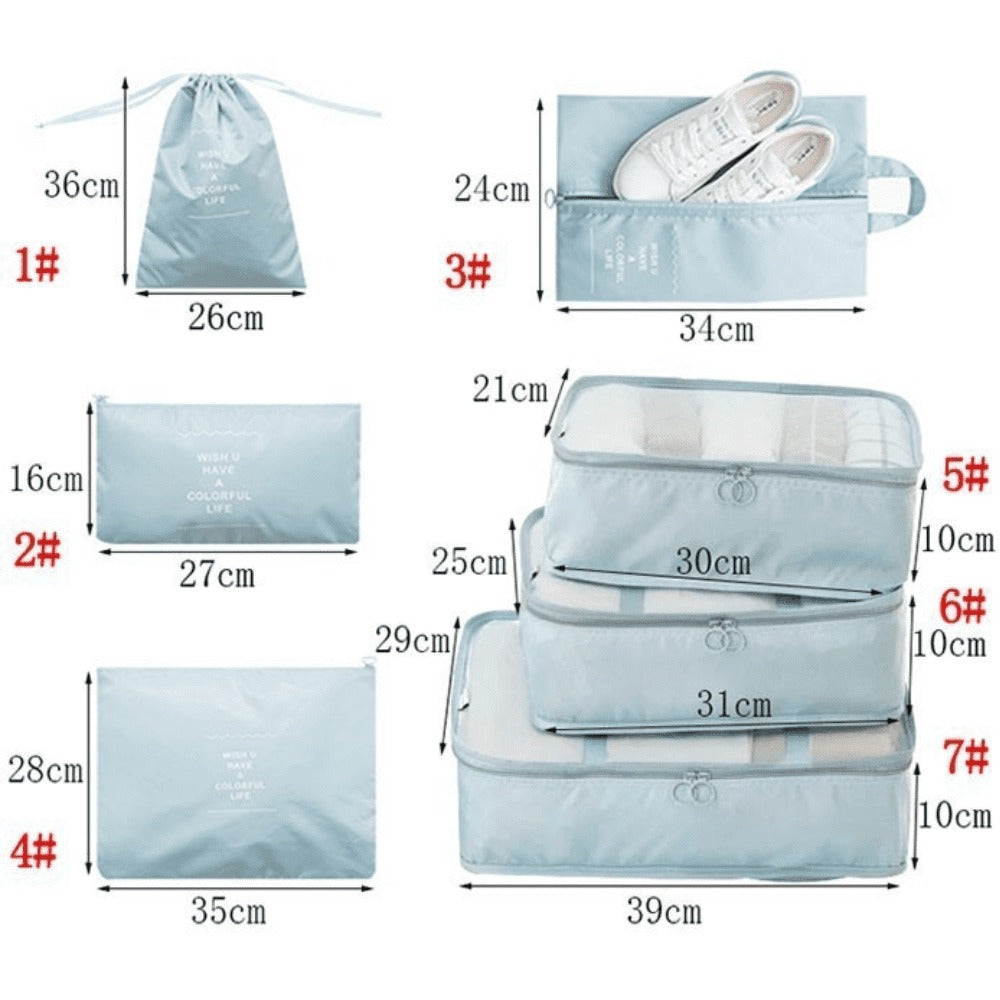 Kit de 7 Bolsas Organizadoras para Maleta de Viaje