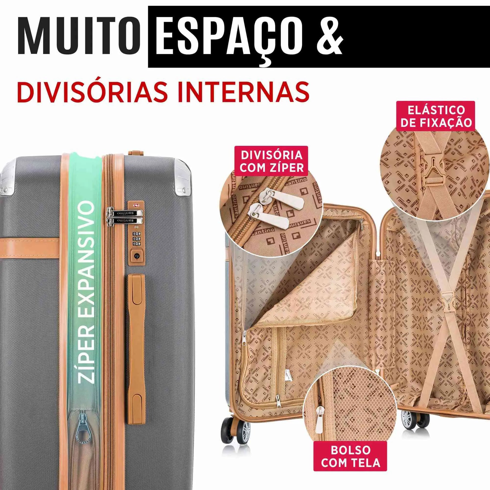 Conjunto de Malas Athena 3 Peças Rígida 360º Santino